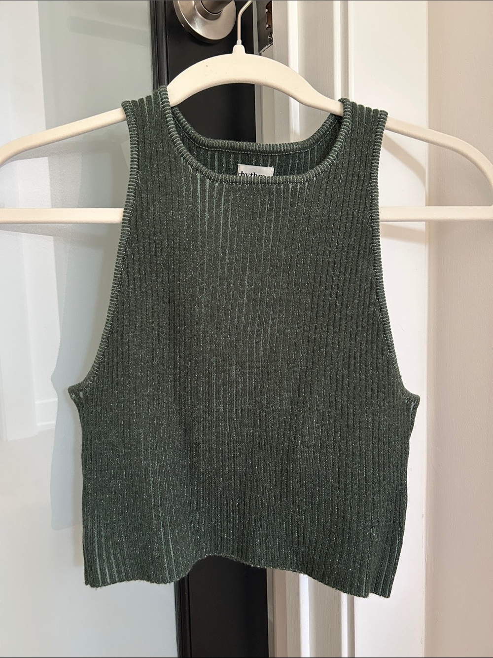 Rhythm Olive Ribbed Knit Cropped Tank
